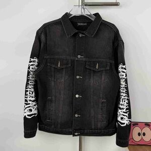 Balenciaga Black Denim Jacket with White Sleeve Pattern